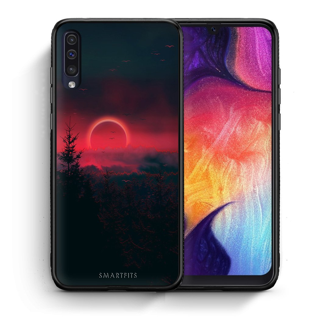 Θήκη Samsung A50/A30s Sunset Tropic από τη Smartfits με σχέδιο στο πίσω μέρος και μαύρο περίβλημα | Samsung A50/A30s Sunset Tropic case with colorful back and black bezels