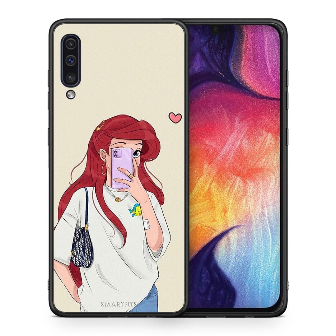 Θήκη Samsung A50 / A30s Walking Mermaid από τη Smartfits με σχέδιο στο πίσω μέρος και μαύρο περίβλημα | Samsung A50 / A30s Walking Mermaid case with colorful back and black bezels