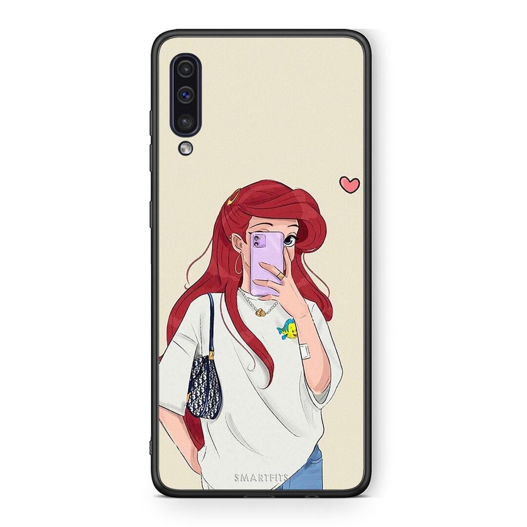 samsung a50 Walking Mermaid Θήκη από τη Smartfits με σχέδιο στο πίσω μέρος και μαύρο περίβλημα | Smartphone case with colorful back and black bezels by Smartfits