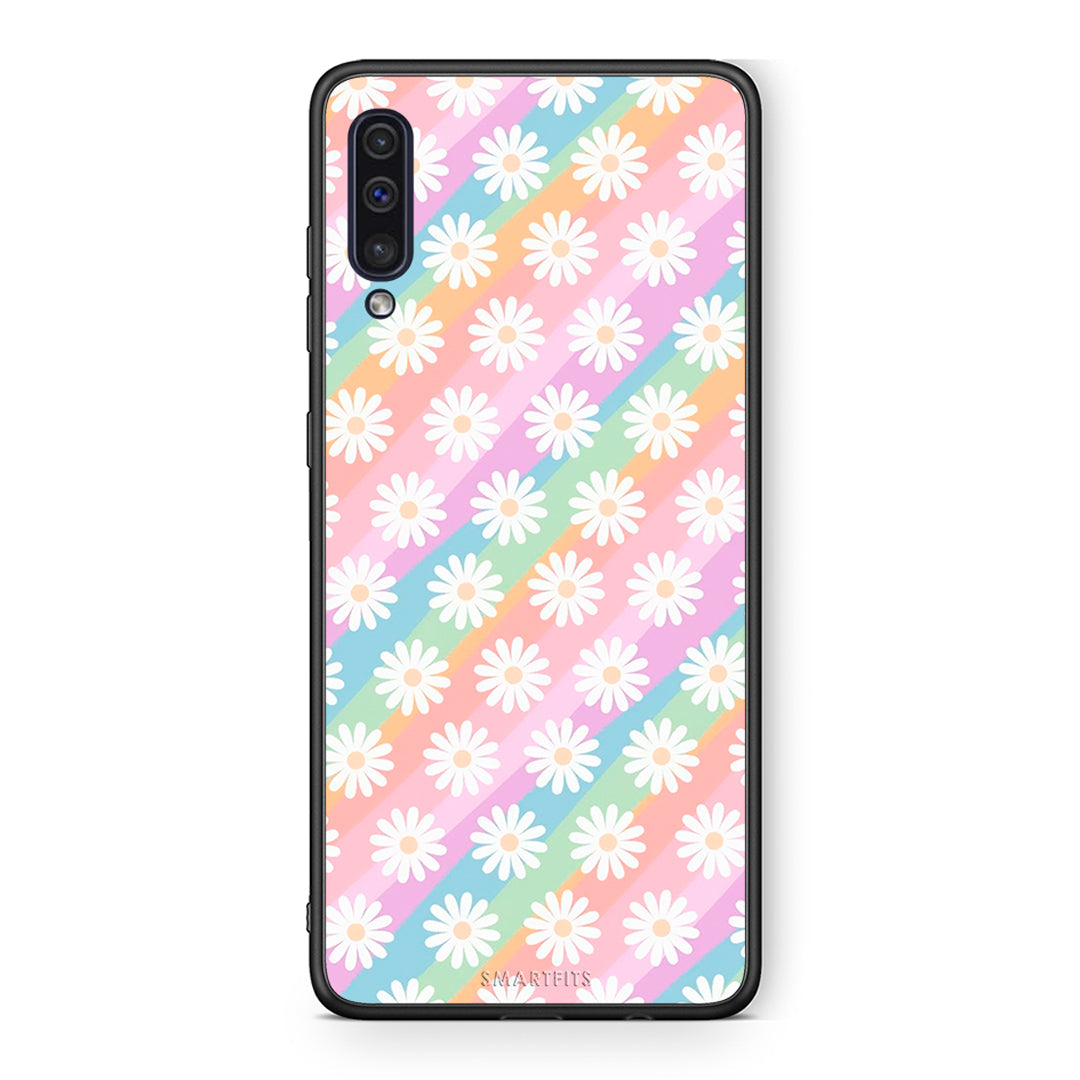 samsung a50 White Daisies θήκη από τη Smartfits με σχέδιο στο πίσω μέρος και μαύρο περίβλημα | Smartphone case with colorful back and black bezels by Smartfits