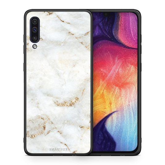 Θήκη Samsung A50/A30s White Gold Marble από τη Smartfits με σχέδιο στο πίσω μέρος και μαύρο περίβλημα | Samsung A50/A30s White Gold Marble case with colorful back and black bezels