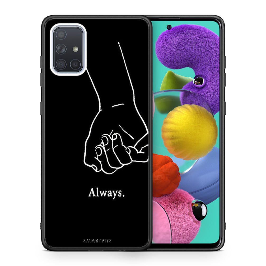 Θήκη Αγίου Βαλεντίνου Samsung A51 Always & Forever 1 από τη Smartfits με σχέδιο στο πίσω μέρος και μαύρο περίβλημα | Samsung A51 Always & Forever 1 case with colorful back and black bezels