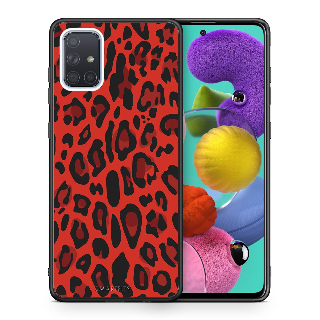 Θήκη Samsung A51 Red Leopard Animal από τη Smartfits με σχέδιο στο πίσω μέρος και μαύρο περίβλημα | Samsung A51 Red Leopard Animal case with colorful back and black bezels