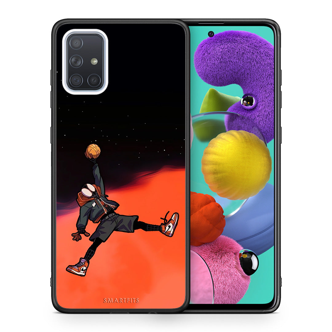 Θήκη Samsung A51 Basketball Hero από τη Smartfits με σχέδιο στο πίσω μέρος και μαύρο περίβλημα | Samsung A51 Basketball Hero case with colorful back and black bezels