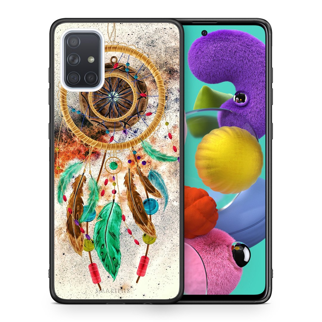 Θήκη Samsung A51 DreamCatcher Boho από τη Smartfits με σχέδιο στο πίσω μέρος και μαύρο περίβλημα | Samsung A51 DreamCatcher Boho case with colorful back and black bezels