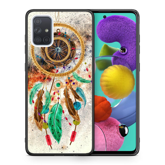 Θήκη Samsung A51 DreamCatcher Boho από τη Smartfits με σχέδιο στο πίσω μέρος και μαύρο περίβλημα | Samsung A51 DreamCatcher Boho case with colorful back and black bezels