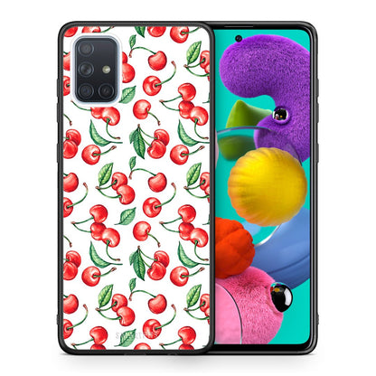 Θήκη Samsung A51 Cherry Summer από τη Smartfits με σχέδιο στο πίσω μέρος και μαύρο περίβλημα | Samsung A51 Cherry Summer case with colorful back and black bezels