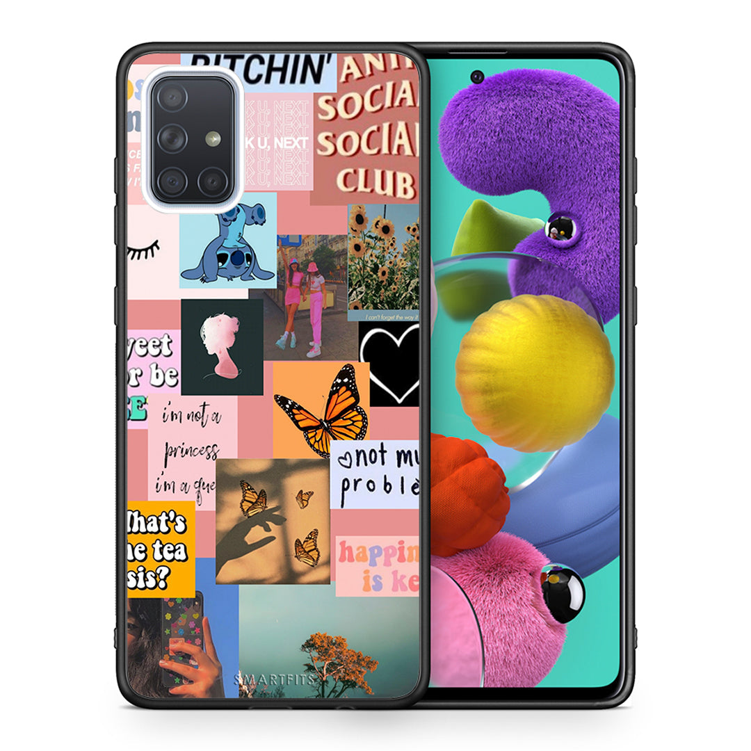Θήκη Αγίου Βαλεντίνου Samsung A51 Collage Bitchin από τη Smartfits με σχέδιο στο πίσω μέρος και μαύρο περίβλημα | Samsung A51 Collage Bitchin case with colorful back and black bezels