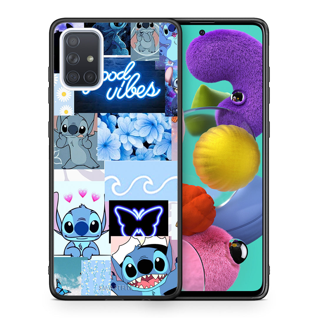 Θήκη Αγίου Βαλεντίνου Samsung A51 Collage Good Vibes από τη Smartfits με σχέδιο στο πίσω μέρος και μαύρο περίβλημα | Samsung A51 Collage Good Vibes case with colorful back and black bezels