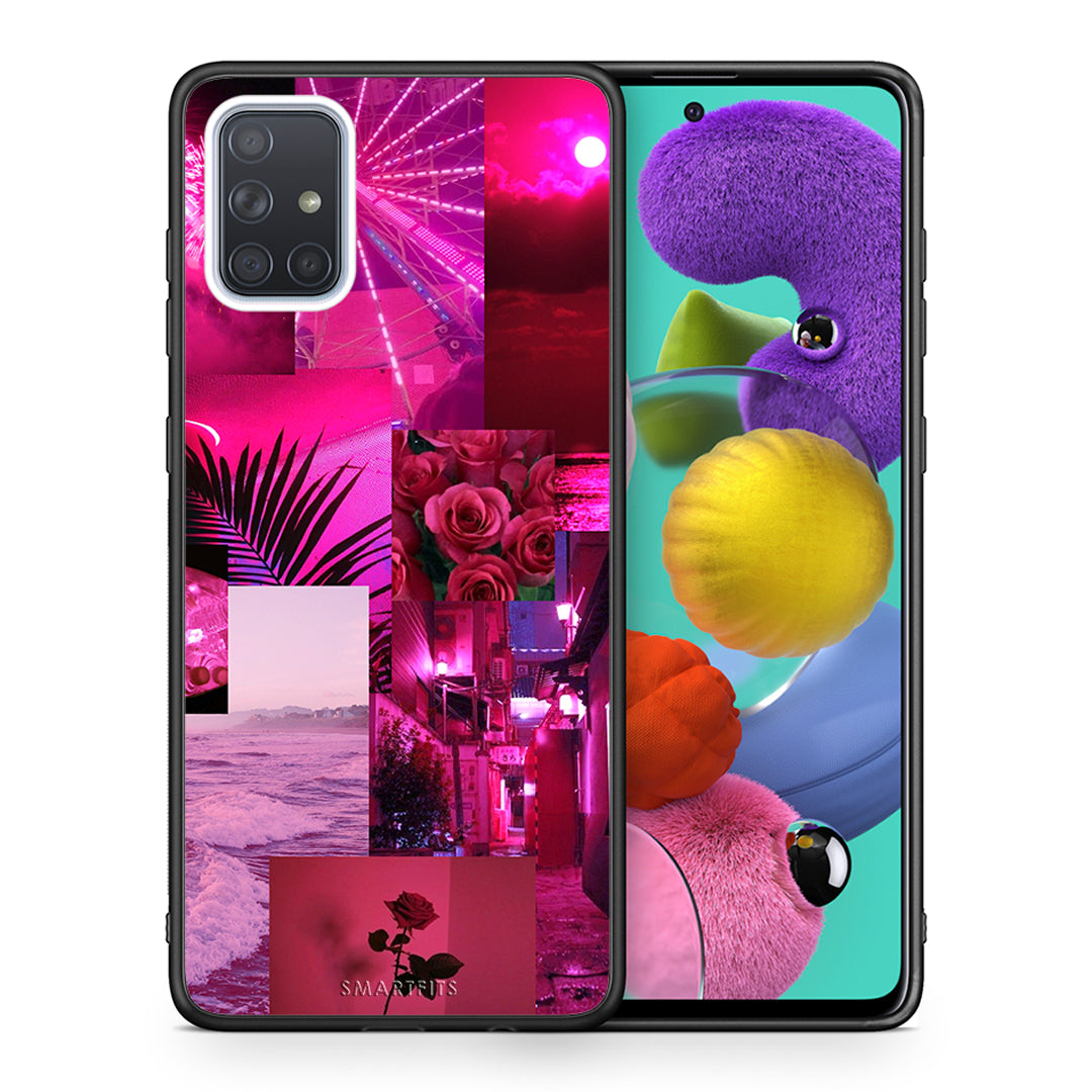 Θήκη Αγίου Βαλεντίνου Samsung A51 Collage Red Roses από τη Smartfits με σχέδιο στο πίσω μέρος και μαύρο περίβλημα | Samsung A51 Collage Red Roses case with colorful back and black bezels