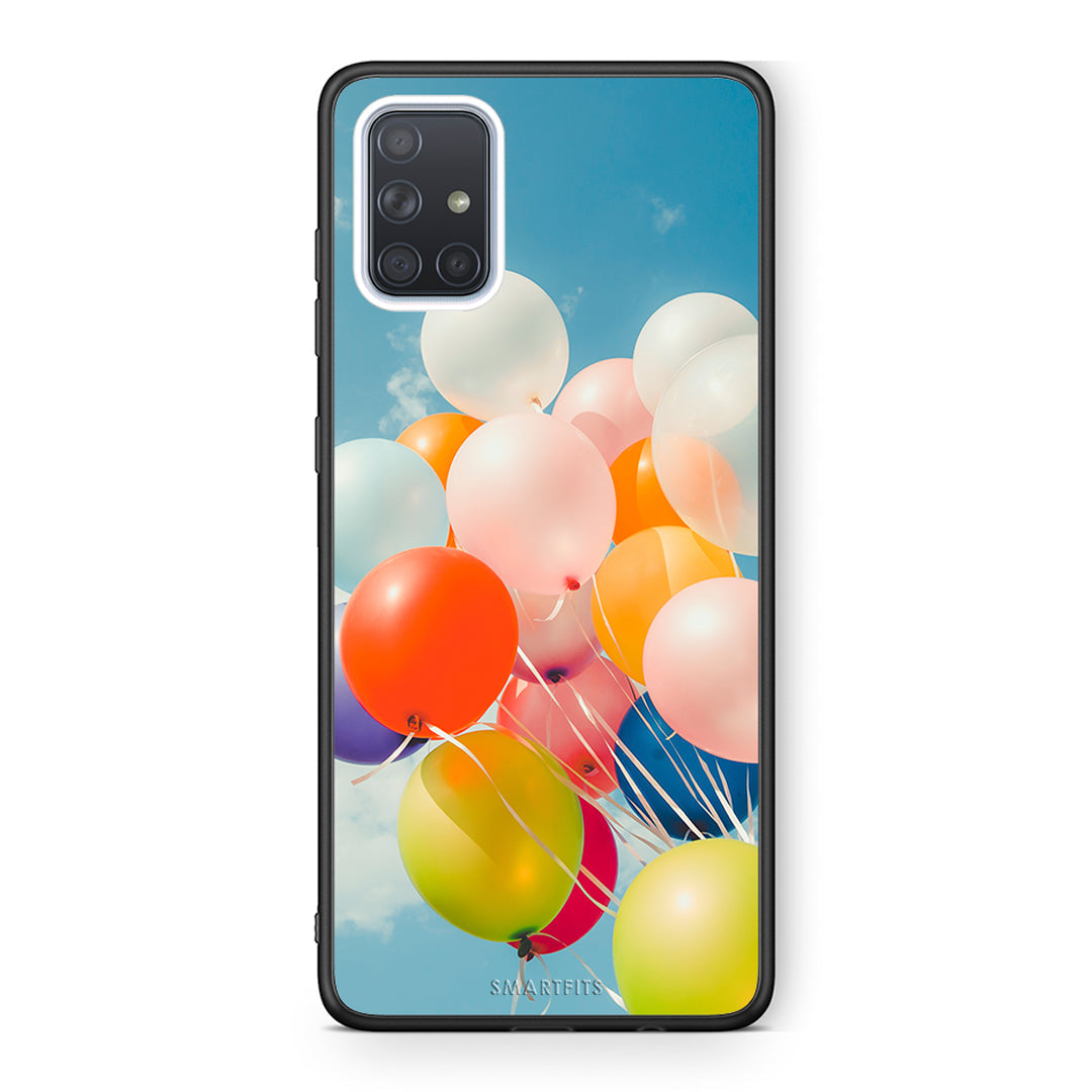 Samsung A51 Colorful Balloons θήκη από τη Smartfits με σχέδιο στο πίσω μέρος και μαύρο περίβλημα | Smartphone case with colorful back and black bezels by Smartfits