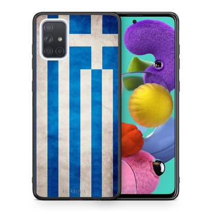 Θήκη Samsung A51 Greek Flag από τη Smartfits με σχέδιο στο πίσω μέρος και μαύρο περίβλημα | Samsung A51 Greek Flag case with colorful back and black bezels