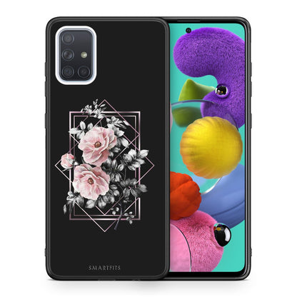 Θήκη Samsung A51 Frame Flower από τη Smartfits με σχέδιο στο πίσω μέρος και μαύρο περίβλημα | Samsung A51 Frame Flower case with colorful back and black bezels