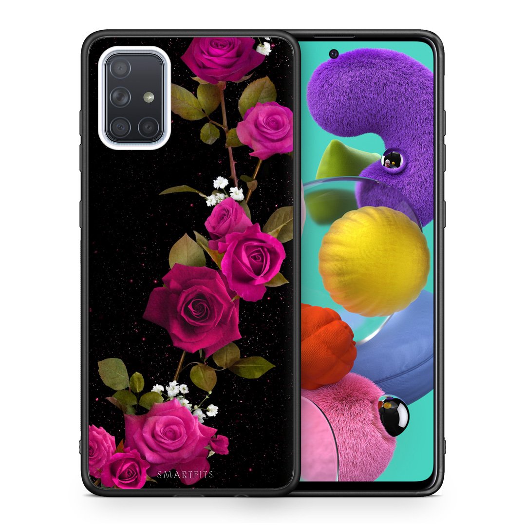 Θήκη Samsung A51 Red Roses Flower από τη Smartfits με σχέδιο στο πίσω μέρος και μαύρο περίβλημα | Samsung A51 Red Roses Flower case with colorful back and black bezels
