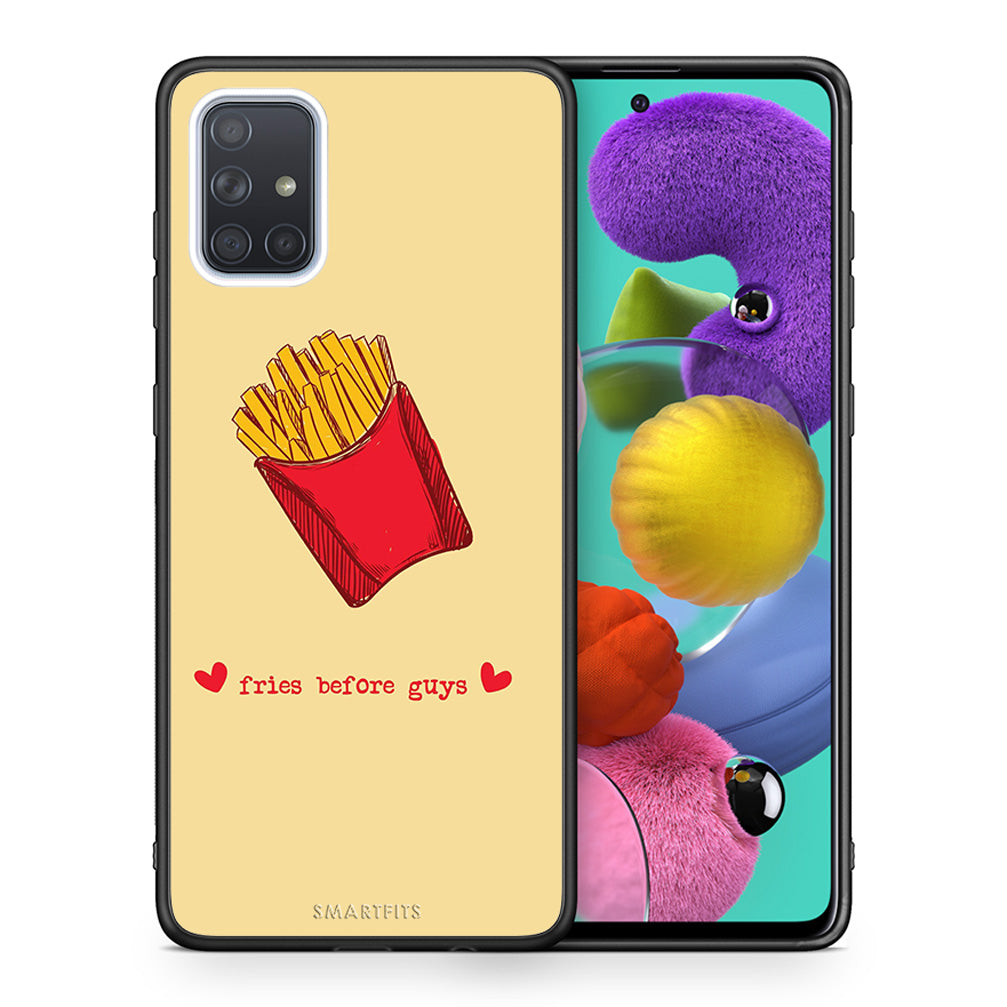 Θήκη Αγίου Βαλεντίνου Samsung A51 Fries Before Guys από τη Smartfits με σχέδιο στο πίσω μέρος και μαύρο περίβλημα | Samsung A51 Fries Before Guys case with colorful back and black bezels