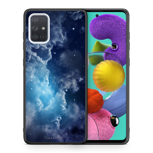 Θήκη Samsung A51 Blue Sky Galaxy από τη Smartfits με σχέδιο στο πίσω μέρος και μαύρο περίβλημα | Samsung A51 Blue Sky Galaxy case with colorful back and black bezels