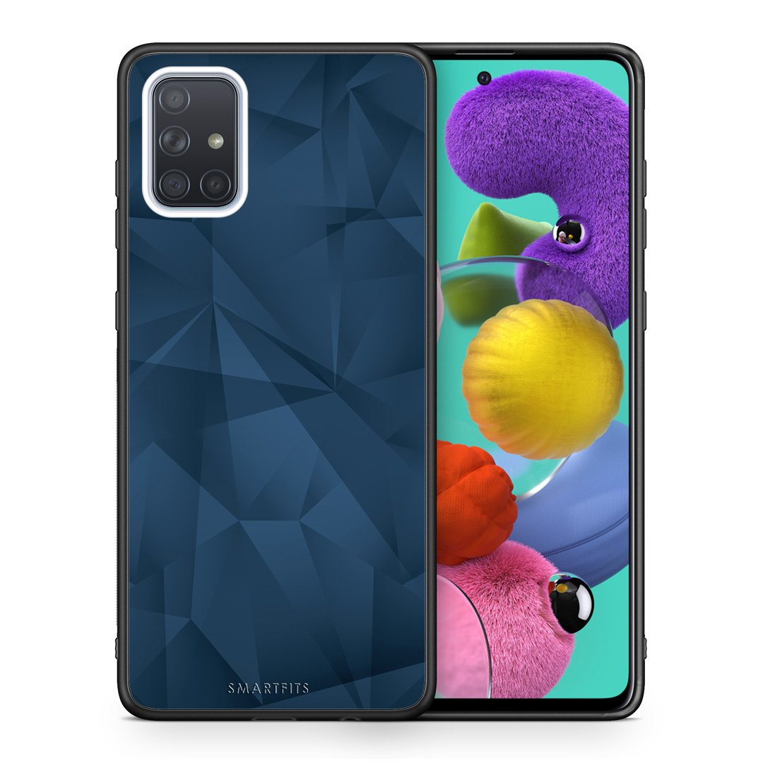 Θήκη Samsung A51 Blue Abstract Geometric από τη Smartfits με σχέδιο στο πίσω μέρος και μαύρο περίβλημα | Samsung A51 Blue Abstract Geometric case with colorful back and black bezels