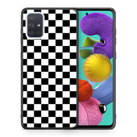 Thumbnail for Θήκη Samsung A51 Squares Geometric από τη Smartfits με σχέδιο στο πίσω μέρος και μαύρο περίβλημα | Samsung A51 Squares Geometric case with colorful back and black bezels