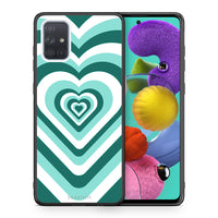Thumbnail for Θήκη Samsung A51 Green Hearts από τη Smartfits με σχέδιο στο πίσω μέρος και μαύρο περίβλημα | Samsung A51 Green Hearts case with colorful back and black bezels