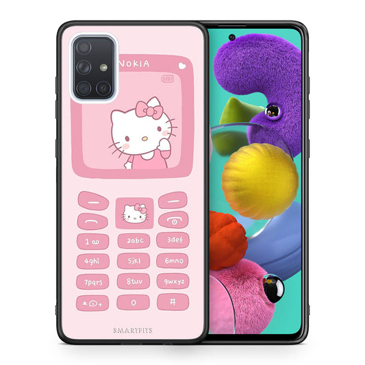 Θήκη Αγίου Βαλεντίνου Samsung A51 Hello Kitten από τη Smartfits με σχέδιο στο πίσω μέρος και μαύρο περίβλημα | Samsung A51 Hello Kitten case with colorful back and black bezels