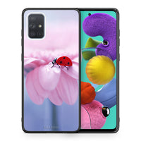 Thumbnail for Θήκη Samsung A51 Ladybug Flower από τη Smartfits με σχέδιο στο πίσω μέρος και μαύρο περίβλημα | Samsung A51 Ladybug Flower case with colorful back and black bezels
