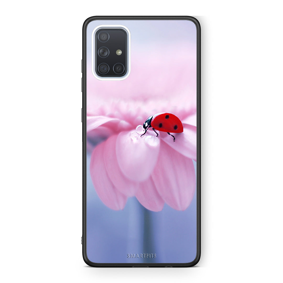 Samsung A51 Ladybug Flower θήκη από τη Smartfits με σχέδιο στο πίσω μέρος και μαύρο περίβλημα | Smartphone case with colorful back and black bezels by Smartfits