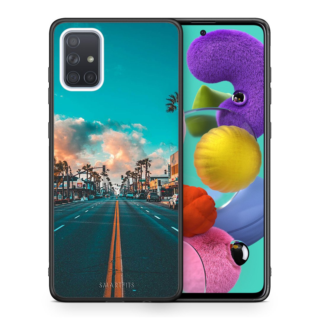Θήκη Samsung A51 City Landscape από τη Smartfits με σχέδιο στο πίσω μέρος και μαύρο περίβλημα | Samsung A51 City Landscape case with colorful back and black bezels