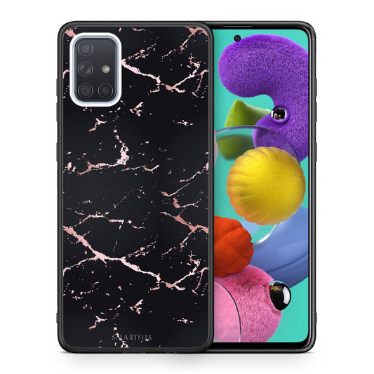 Θήκη Samsung A51 Black Rosegold Marble από τη Smartfits με σχέδιο στο πίσω μέρος και μαύρο περίβλημα | Samsung A51 Black Rosegold Marble case with colorful back and black bezels