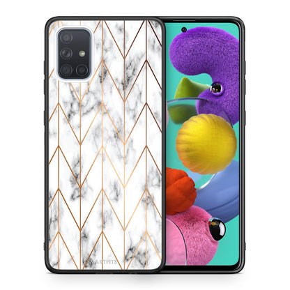 Θήκη Samsung A51 Gold Geometric Marble από τη Smartfits με σχέδιο στο πίσω μέρος και μαύρο περίβλημα | Samsung A51 Gold Geometric Marble case with colorful back and black bezels