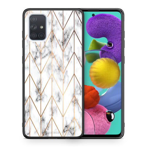 Θήκη Samsung A51 Gold Geometric Marble από τη Smartfits με σχέδιο στο πίσω μέρος και μαύρο περίβλημα | Samsung A51 Gold Geometric Marble case with colorful back and black bezels