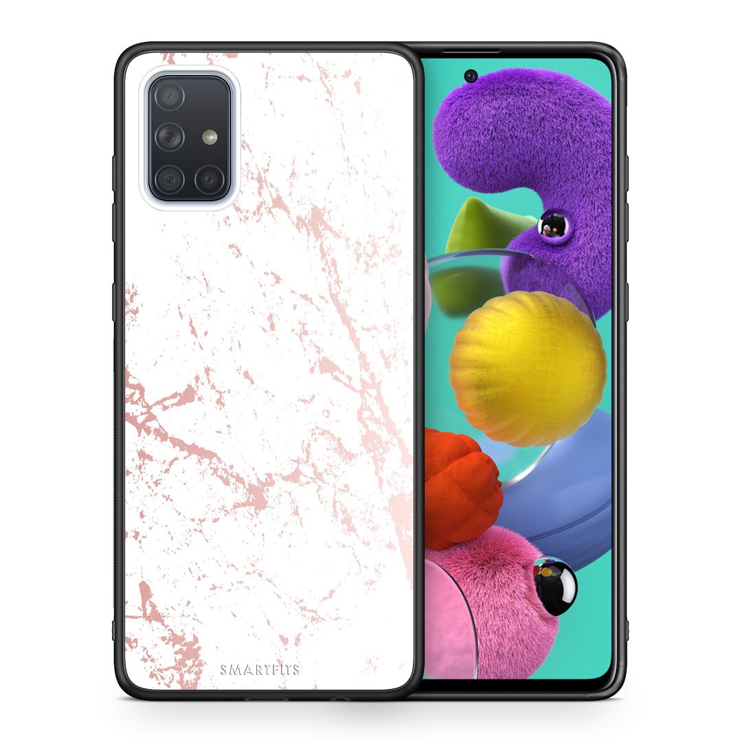 Θήκη Samsung A51 Pink Splash Marble από τη Smartfits με σχέδιο στο πίσω μέρος και μαύρο περίβλημα | Samsung A51 Pink Splash Marble case with colorful back and black bezels
