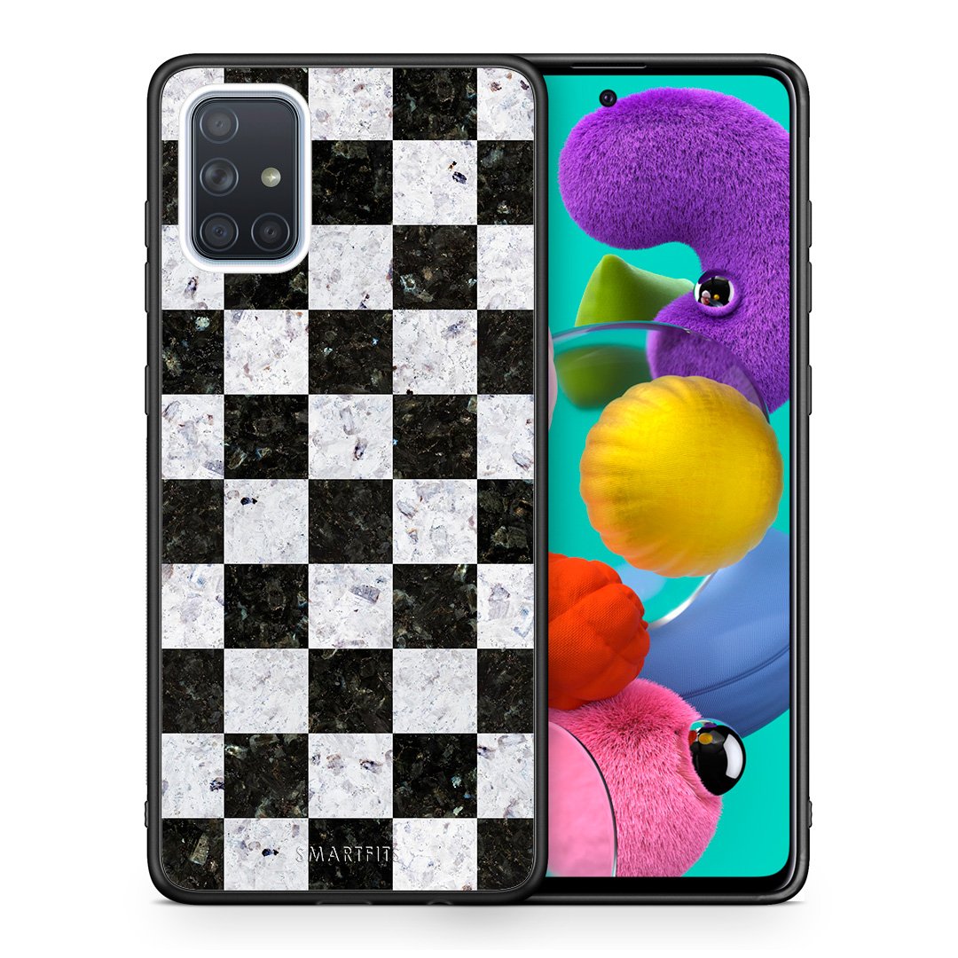 Θήκη Samsung A51 Square Geometric Marble από τη Smartfits με σχέδιο στο πίσω μέρος και μαύρο περίβλημα | Samsung A51 Square Geometric Marble case with colorful back and black bezels