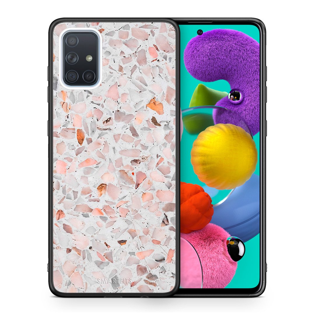 Θήκη Samsung A51 Marble Terrazzo από τη Smartfits με σχέδιο στο πίσω μέρος και μαύρο περίβλημα | Samsung A51 Marble Terrazzo case with colorful back and black bezels