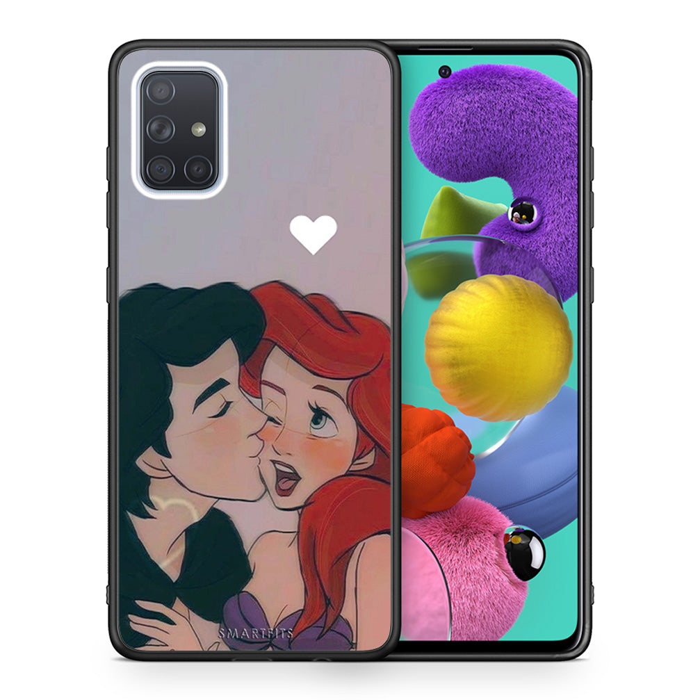 Θήκη Αγίου Βαλεντίνου Samsung A51 Mermaid Love από τη Smartfits με σχέδιο στο πίσω μέρος και μαύρο περίβλημα | Samsung A51 Mermaid Love case with colorful back and black bezels