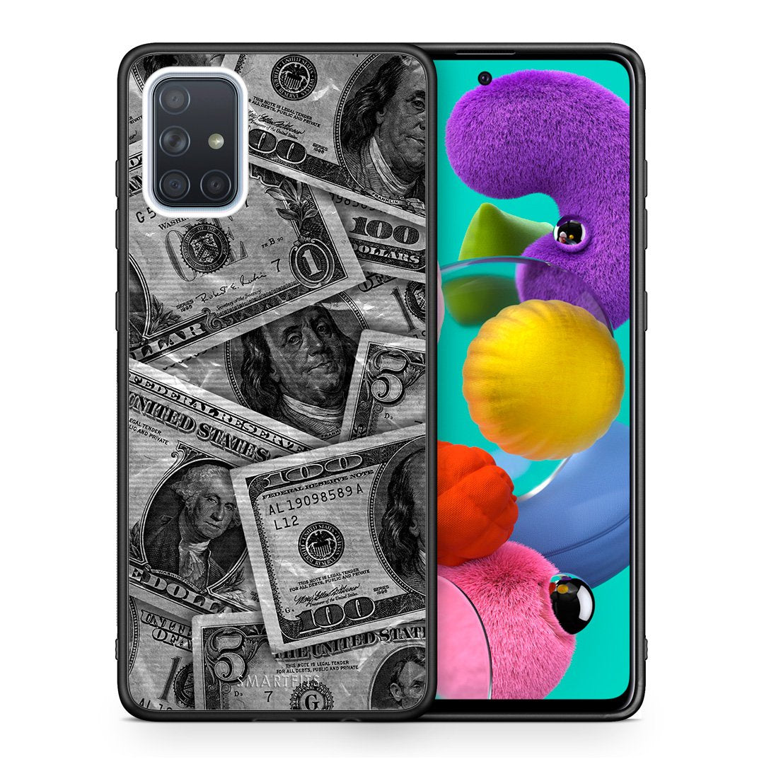 Θήκη Samsung A51 Money Dollars από τη Smartfits με σχέδιο στο πίσω μέρος και μαύρο περίβλημα | Samsung A51 Money Dollars case with colorful back and black bezels