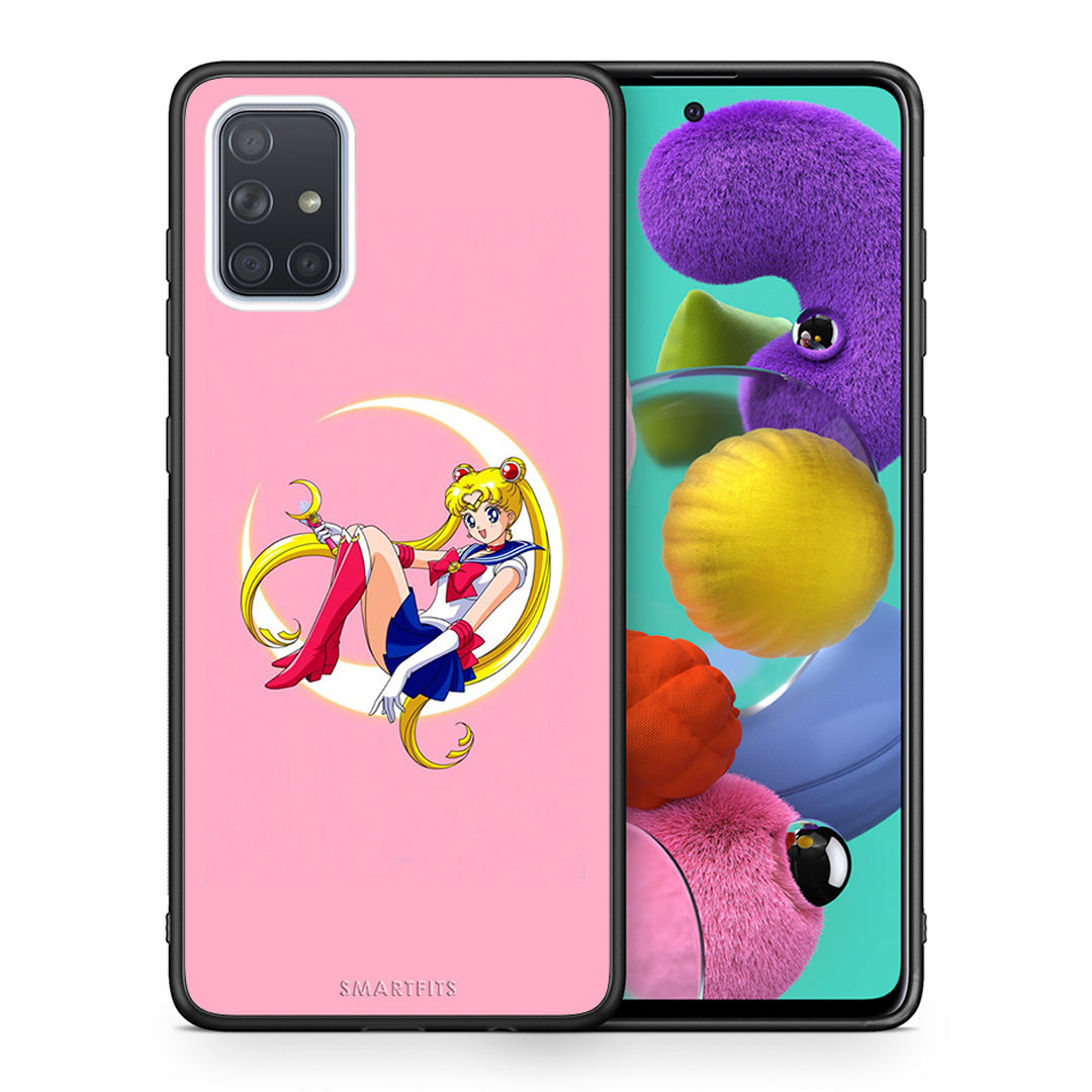 Θήκη Samsung A51 Moon Girl από τη Smartfits με σχέδιο στο πίσω μέρος και μαύρο περίβλημα | Samsung A51 Moon Girl case with colorful back and black bezels