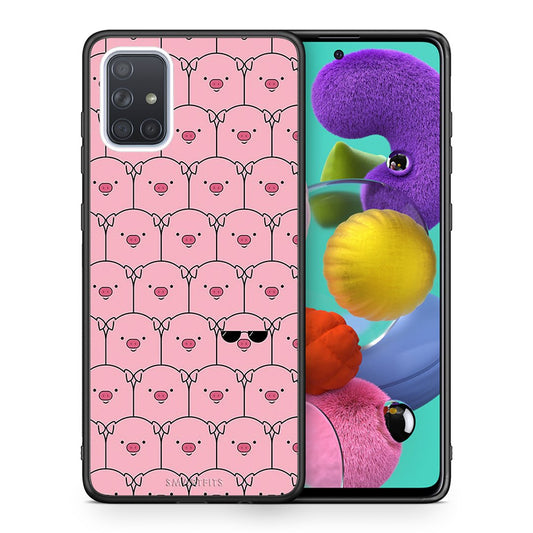 Θήκη Samsung A51 Pig Glasses από τη Smartfits με σχέδιο στο πίσω μέρος και μαύρο περίβλημα | Samsung A51 Pig Glasses case with colorful back and black bezels