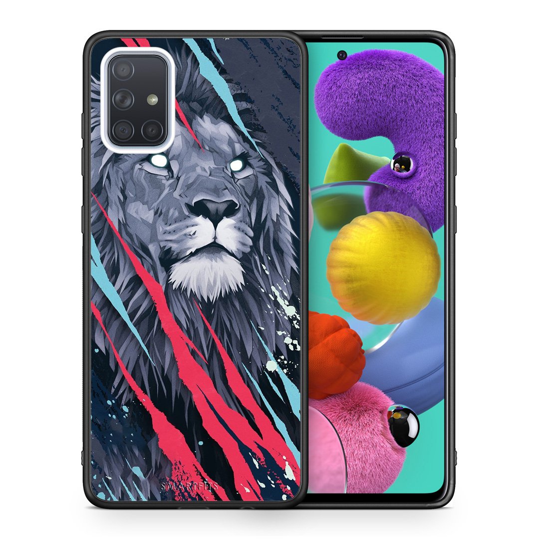 Θήκη Samsung A51 Lion Designer PopArt από τη Smartfits με σχέδιο στο πίσω μέρος και μαύρο περίβλημα | Samsung A51 Lion Designer PopArt case with colorful back and black bezels
