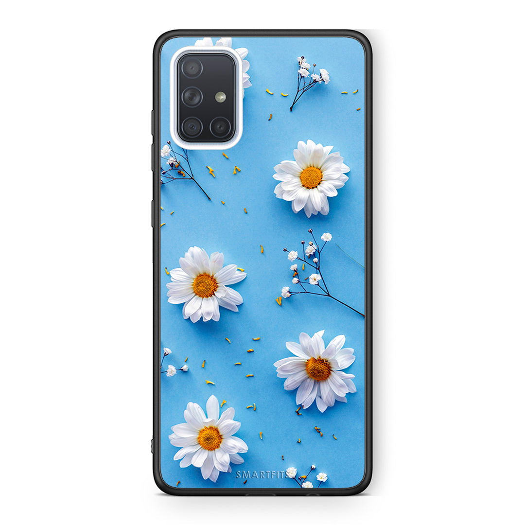 Samsung A51 Real Daisies θήκη από τη Smartfits με σχέδιο στο πίσω μέρος και μαύρο περίβλημα | Smartphone case with colorful back and black bezels by Smartfits