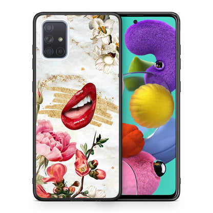 Θήκη Samsung A51 Red Lips από τη Smartfits με σχέδιο στο πίσω μέρος και μαύρο περίβλημα | Samsung A51 Red Lips case with colorful back and black bezels