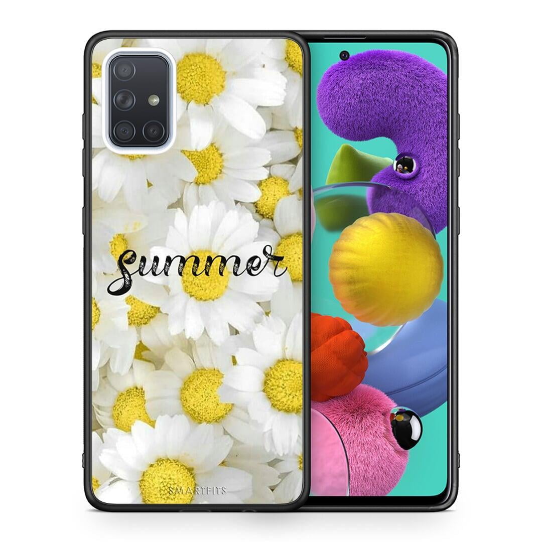 Θήκη Samsung A51 Summer Daisies από τη Smartfits με σχέδιο στο πίσω μέρος και μαύρο περίβλημα | Samsung A51 Summer Daisies case with colorful back and black bezels