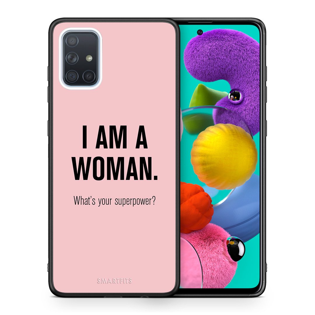 Θήκη Samsung A51 Superpower Woman από τη Smartfits με σχέδιο στο πίσω μέρος και μαύρο περίβλημα | Samsung A51 Superpower Woman case with colorful back and black bezels