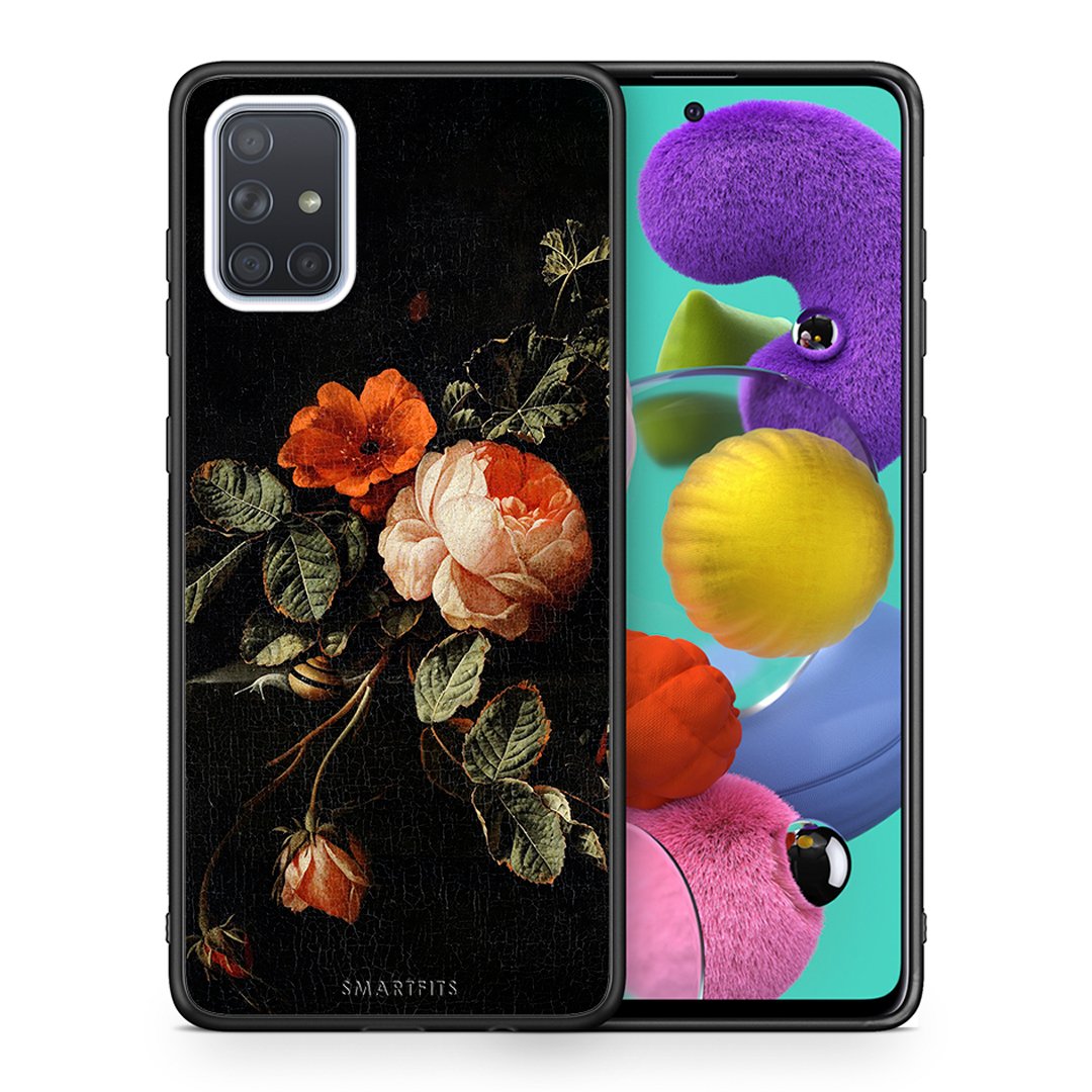 Θήκη Samsung A51 Vintage Roses από τη Smartfits με σχέδιο στο πίσω μέρος και μαύρο περίβλημα | Samsung A51 Vintage Roses case with colorful back and black bezels