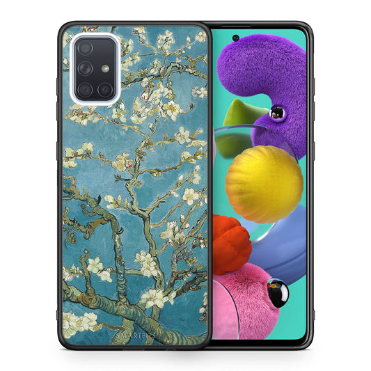 Θήκη Samsung A51 White Blossoms από τη Smartfits με σχέδιο στο πίσω μέρος και μαύρο περίβλημα | Samsung A51 White Blossoms case with colorful back and black bezels