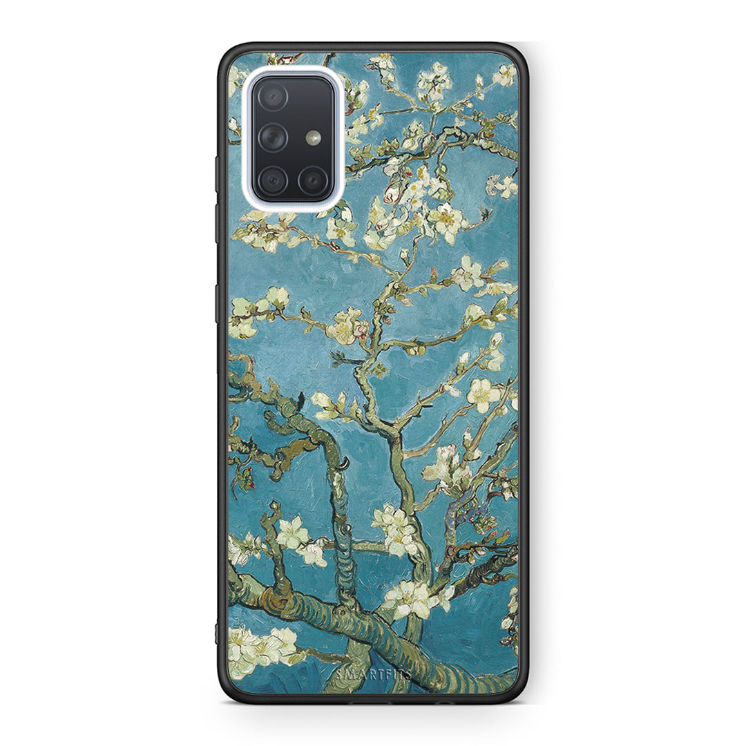 Samsung A51 White Blossoms θήκη από τη Smartfits με σχέδιο στο πίσω μέρος και μαύρο περίβλημα | Smartphone case with colorful back and black bezels by Smartfits