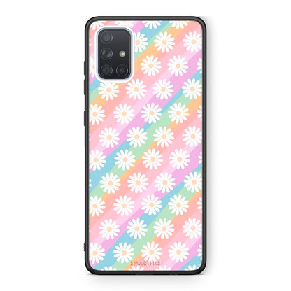 Samsung A51 White Daisies θήκη από τη Smartfits με σχέδιο στο πίσω μέρος και μαύρο περίβλημα | Smartphone case with colorful back and black bezels by Smartfits