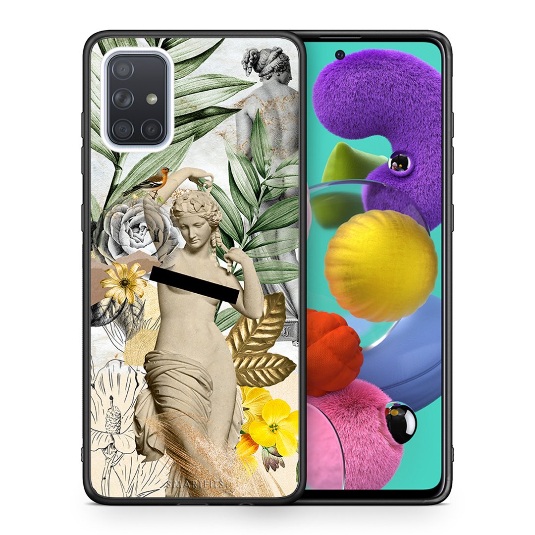 Θήκη Samsung A51 Woman Statue από τη Smartfits με σχέδιο στο πίσω μέρος και μαύρο περίβλημα | Samsung A51 Woman Statue case with colorful back and black bezels