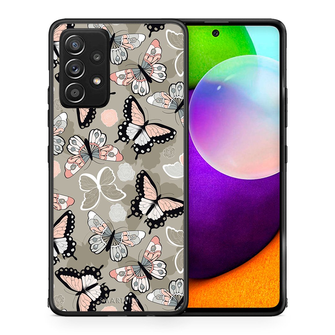 Θήκη Samsung Galaxy A52 Butterflies Boho από τη Smartfits με σχέδιο στο πίσω μέρος και μαύρο περίβλημα | Samsung Galaxy A52 Butterflies Boho case with colorful back and black bezels