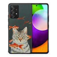 Thumbnail for Θήκη Samsung Galaxy A52 Cat Goldfish από τη Smartfits με σχέδιο στο πίσω μέρος και μαύρο περίβλημα | Samsung Galaxy A52 Cat Goldfish case with colorful back and black bezels