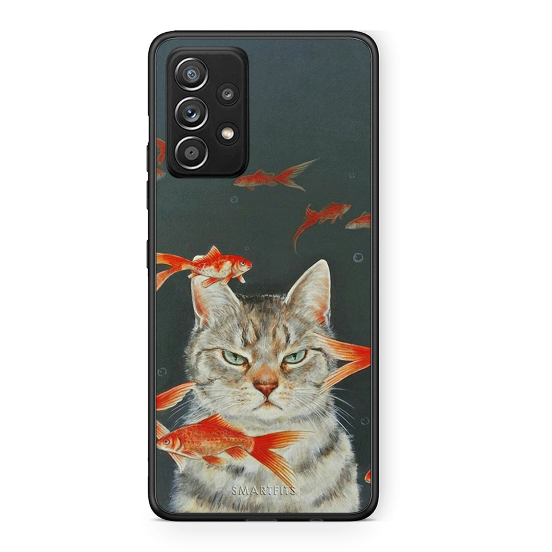 Samsung Galaxy A52 Cat Goldfish θήκη από τη Smartfits με σχέδιο στο πίσω μέρος και μαύρο περίβλημα | Smartphone case with colorful back and black bezels by Smartfits